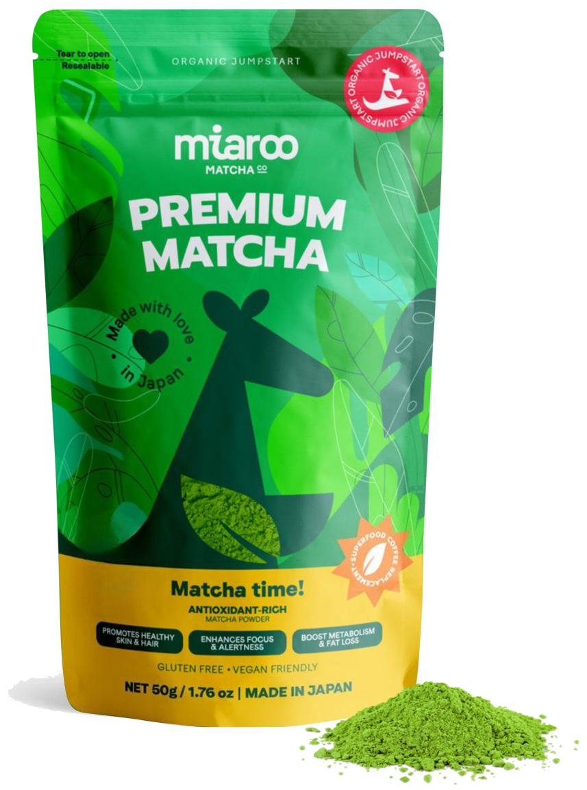 Miaroo Ceremonial Matcha, 50 g bag, with matcha powder